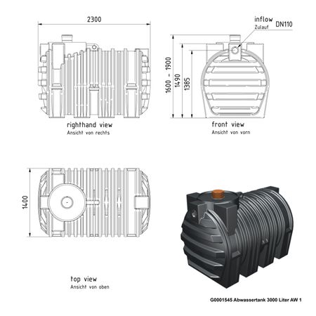 G0001545 Abwassertank 3000 Liter AW 1 Zeichnung