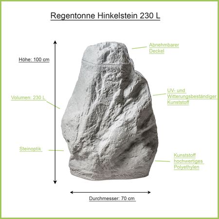 G0000442 Regenwassertonne grau 230 L "Hinkelstein" Erklärbild